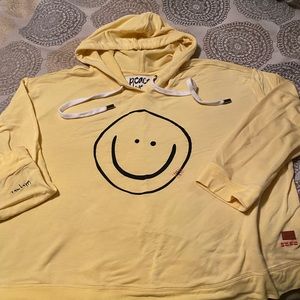 Peace, Love, World super soft yellow hoody with cute accents, light weight